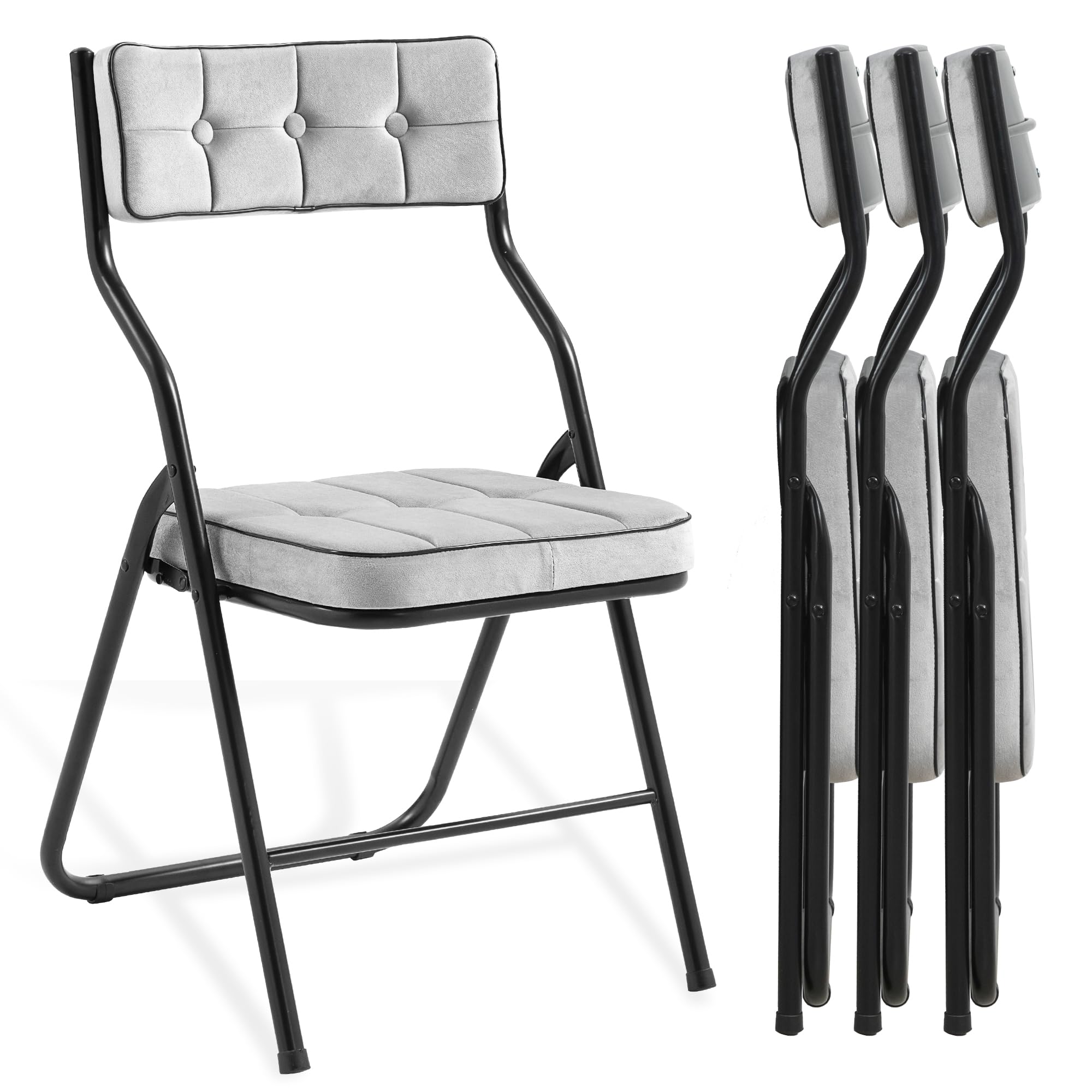 Homefun Padded Folding Chairs 4 Pack - Foldable Dining Chair With Cushion, Portable And Assembled Extra Seat For Guests Kitchen Office Wedding Party Gray